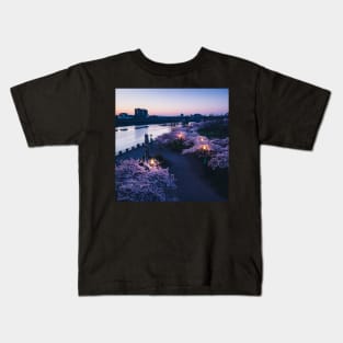 Cherry Blossoms Along The Waterfront in Portland Oregon Kids T-Shirt